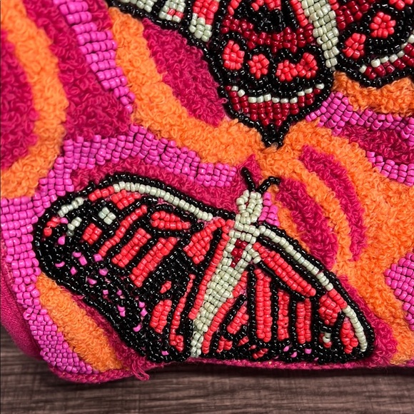 American & Beyond | Pink Butterfly Beaded Tote/Bucket Bag w/Crossbody Strap - Picture 14 of 16